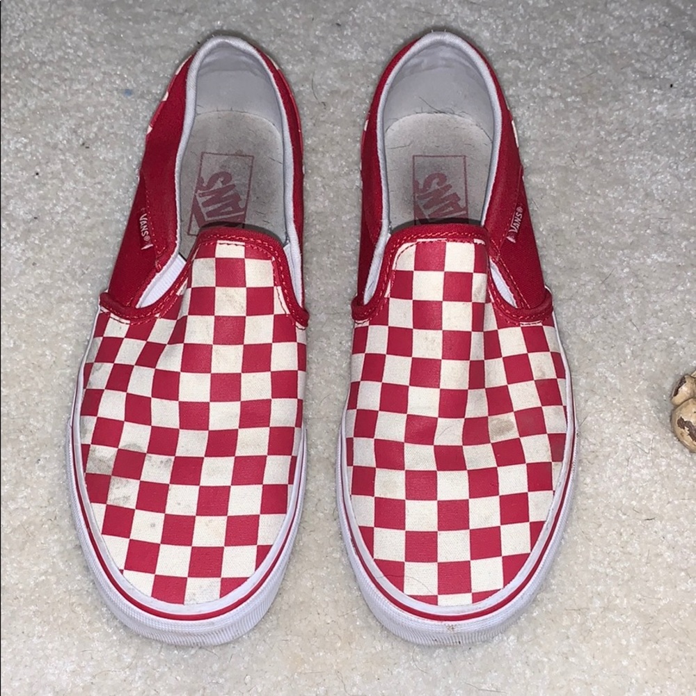 Red and white vans slip on
